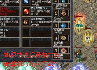 如何快速提升复古传奇单机版角色等级? 如何快速提升复古传奇单机版角色等级?